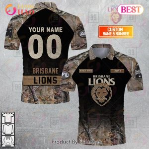 Personalized Camouflage AFL Brisbane Lions Hunting Polo Shirt