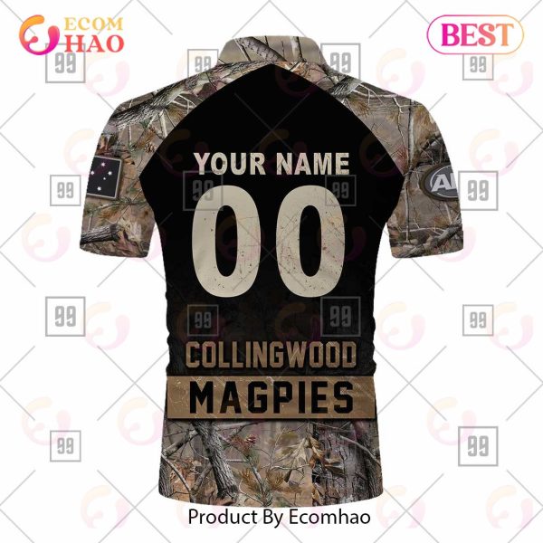 Personalized Camouflage AFL Collingwood Magpies Hunting Polo Shirt