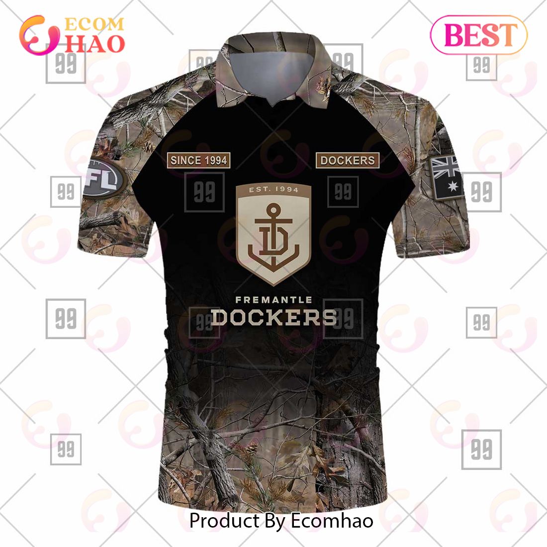 Personalized Camouflage AFL Fremantle Dockers Hunting Polo Shirt