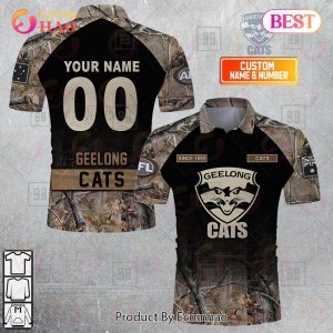 Personalized Camouflage AFL Geelong Cats Hunting Polo Shirt