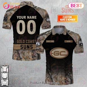 Personalized Camouflage AFL Gold Coast Suns Hunting Polo Shirt