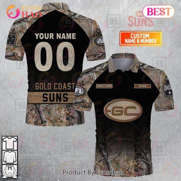 Personalized Camouflage AFL Gold Coast Suns Hunting Polo Shirt