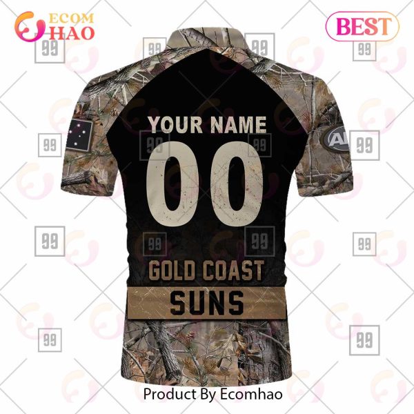 Personalized Camouflage AFL Gold Coast Suns Hunting Polo Shirt