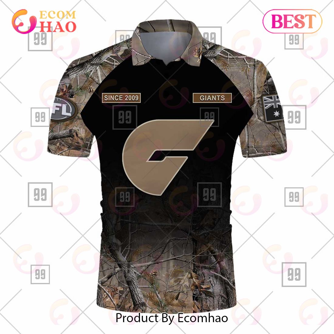 Personalized Camouflage AFL Greater Western Sydney Giants Hunting Polo Shirt