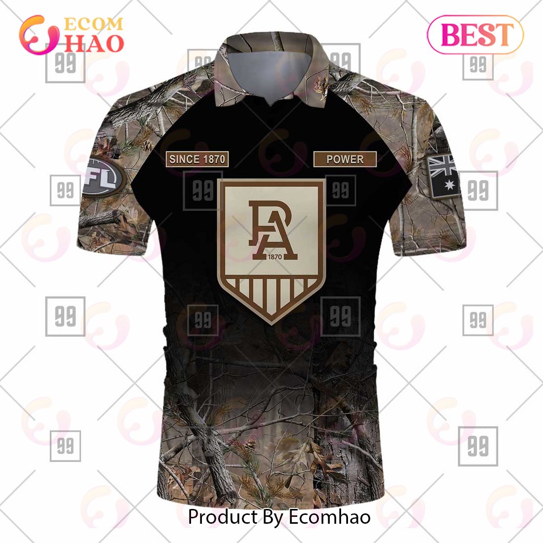 Personalized Camouflage AFL Port Adelaide Power Hunting Polo Shirt