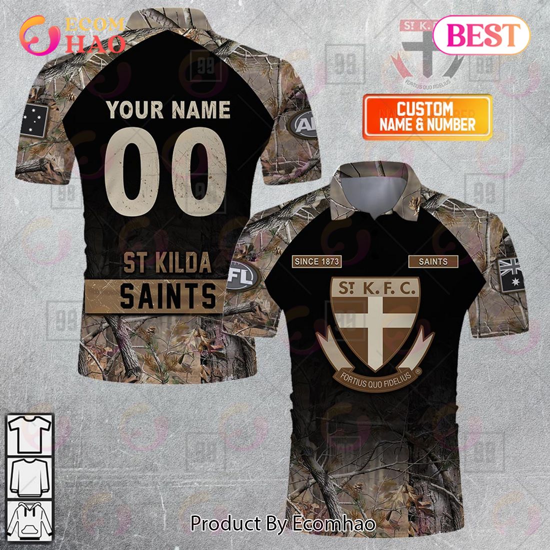 Personalized Camouflage AFL St Kilda Saints Hunting Polo Shirt