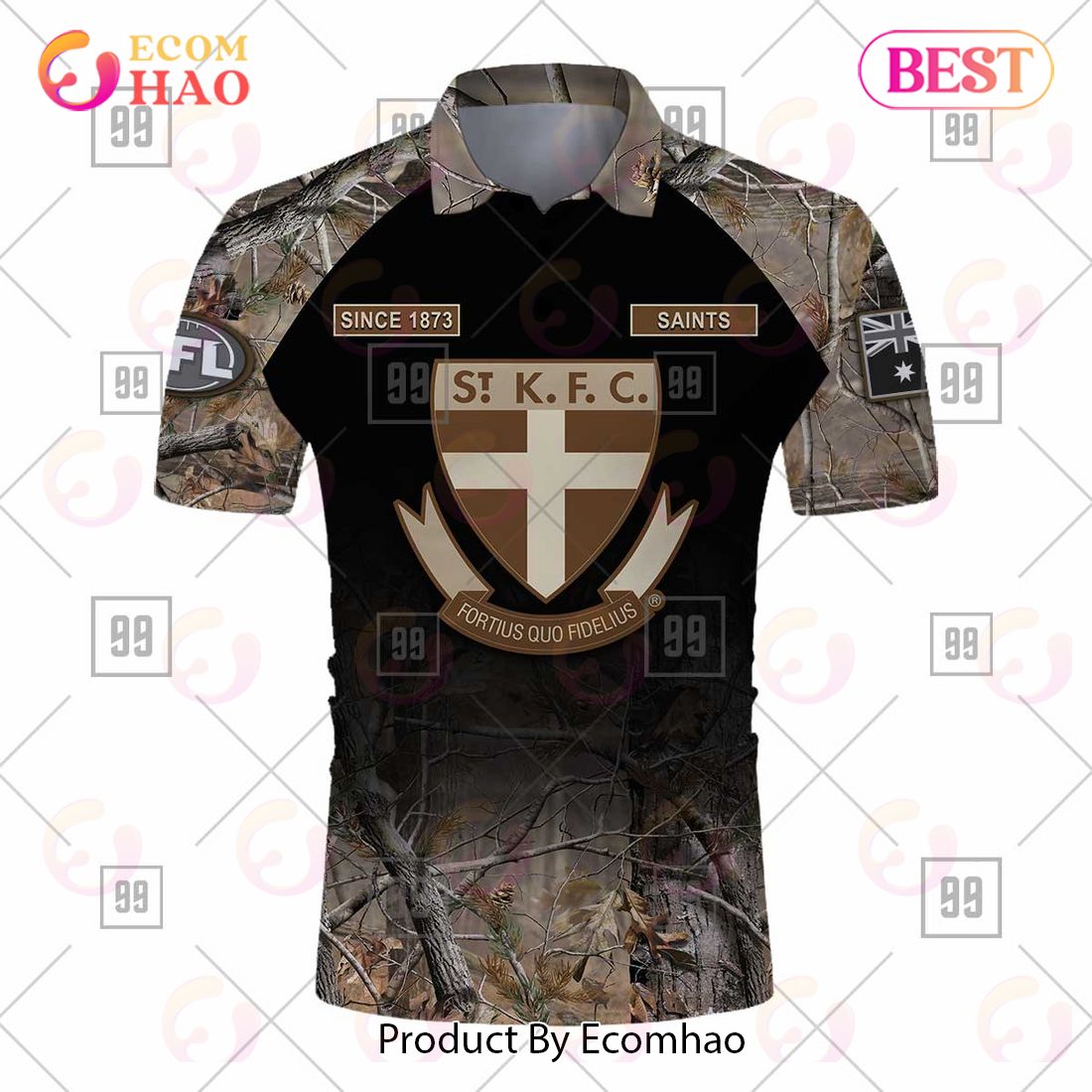 Personalized Camouflage AFL St Kilda Saints Hunting Polo Shirt