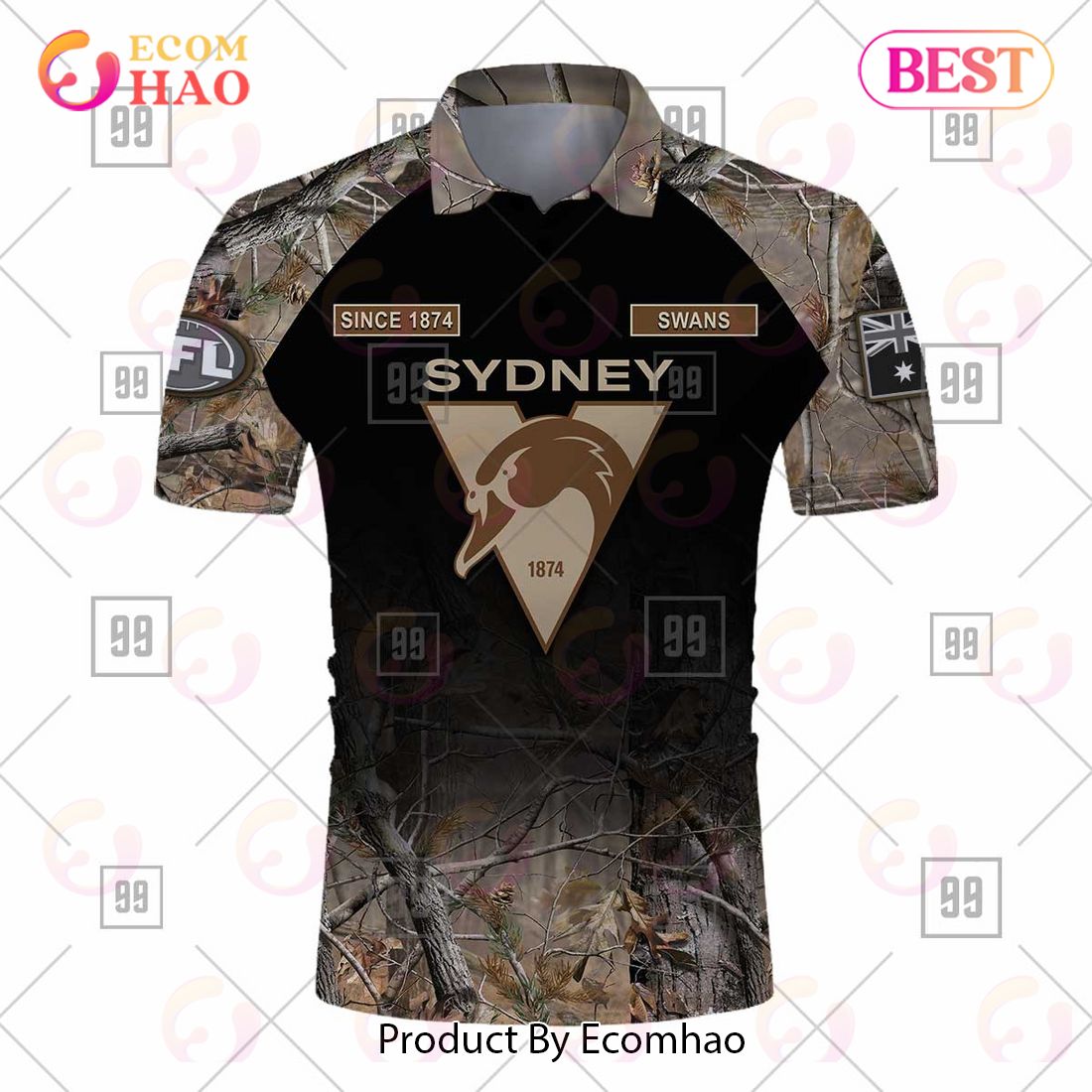 Personalized Camouflage AFL Sydney Swans Hunting Polo Shirt