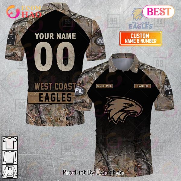 Personalized Camouflage AFL West Coast Eagles Hunting Polo Shirt