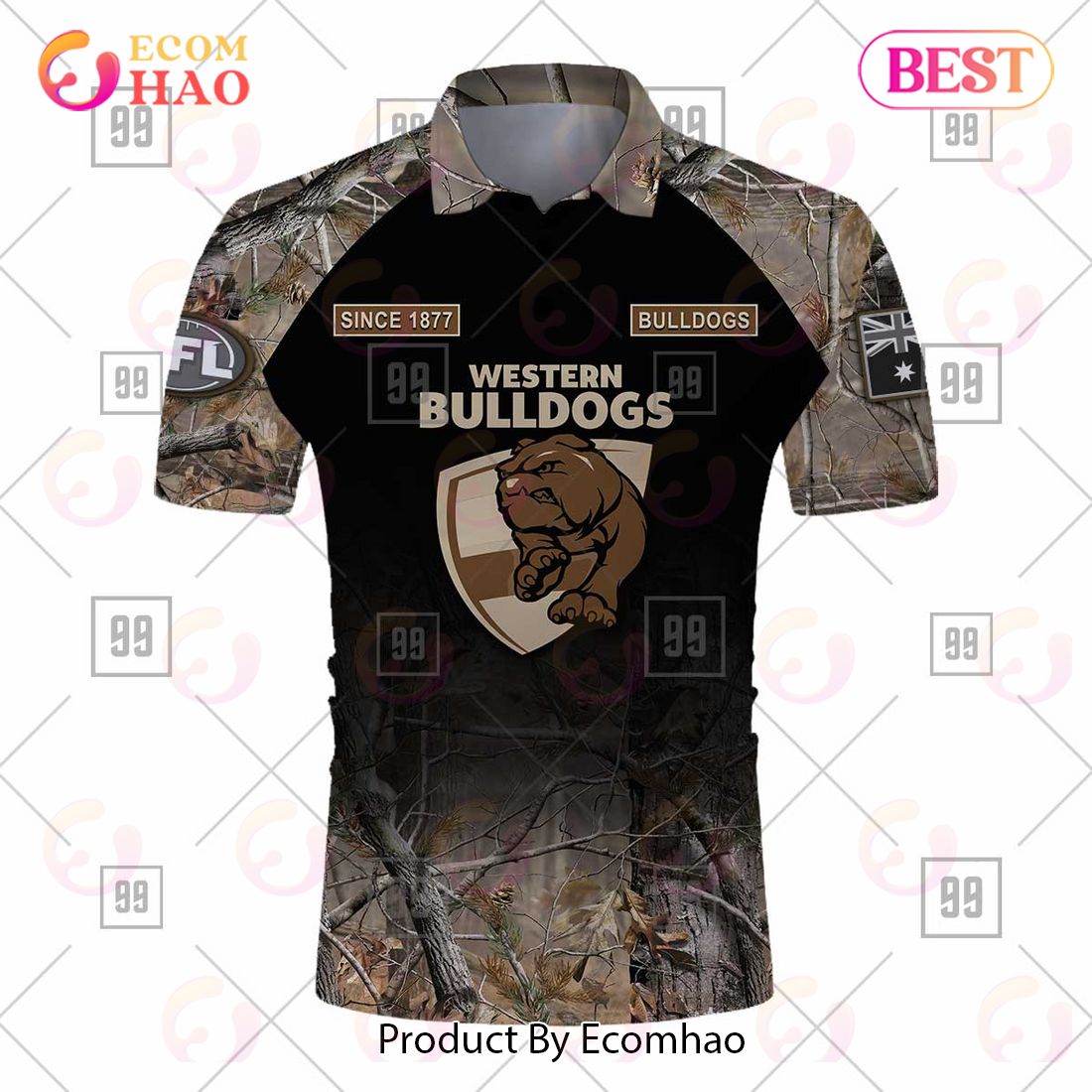 Personalized Camouflage AFL Western Bulldogs Hunting Polo Shirt