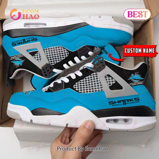 Cronulla Sharks Pattern Logo Custom Name Air Jordan 4 Shoes, Sneaker