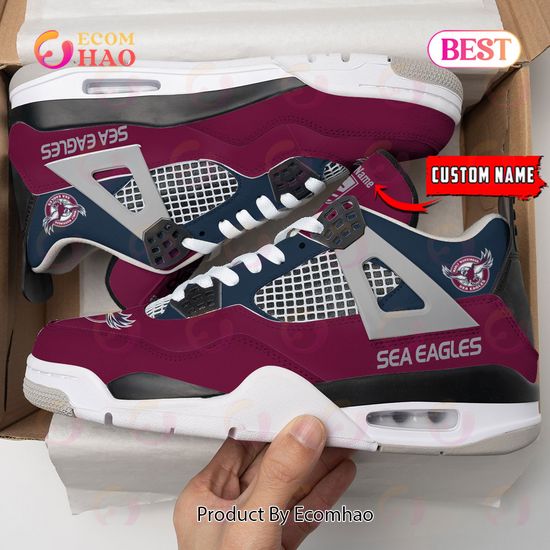 Manly Sea Eagles Pattern Logo Custom Name Air Jordan 4 Shoes, Sneaker