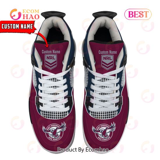 Manly Sea Eagles Pattern Logo Custom Name Air Jordan 4 Shoes, Sneaker