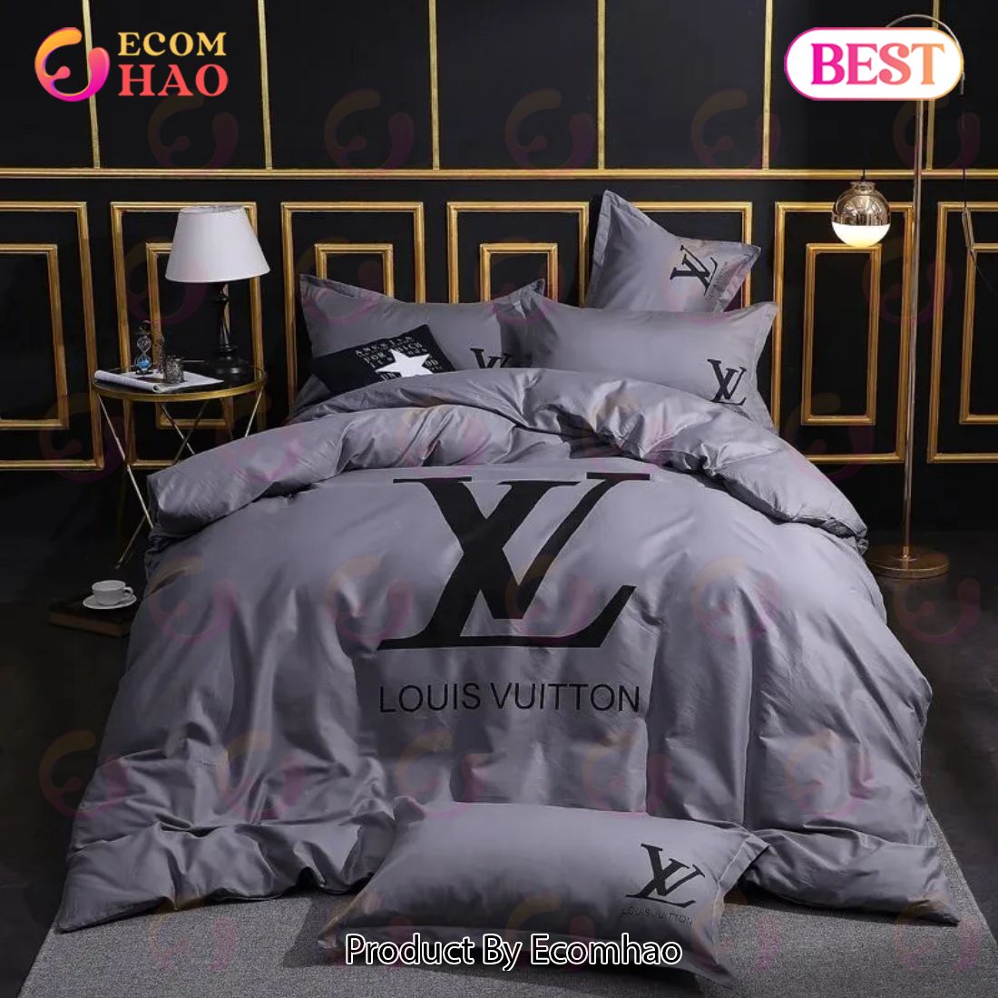 Louis Vuitton Grey Luxury Brand High-End Bedding Sets Lv Bedroom Decor Thanksgiving Decorations For Home Best Luxury Bed Sets Gift Thankgivings And Christmas Bedding Sets Luxury Items