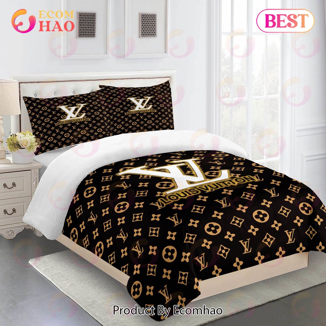 Comforter Sets Golden Logo White Full Louis Vuitton Bedding Set Home Decoration Luxury Items