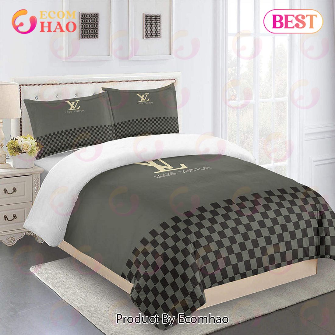 Comforter Sets Gray And Black Full Louis Vuitton Bedding Set Home Decoration Luxury Items