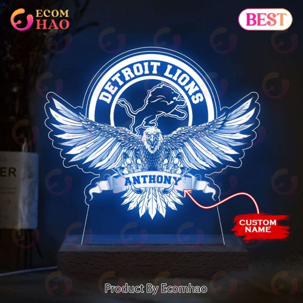 NFL Detroit Lions Custom Name Arcylic LED Night Light Lamp