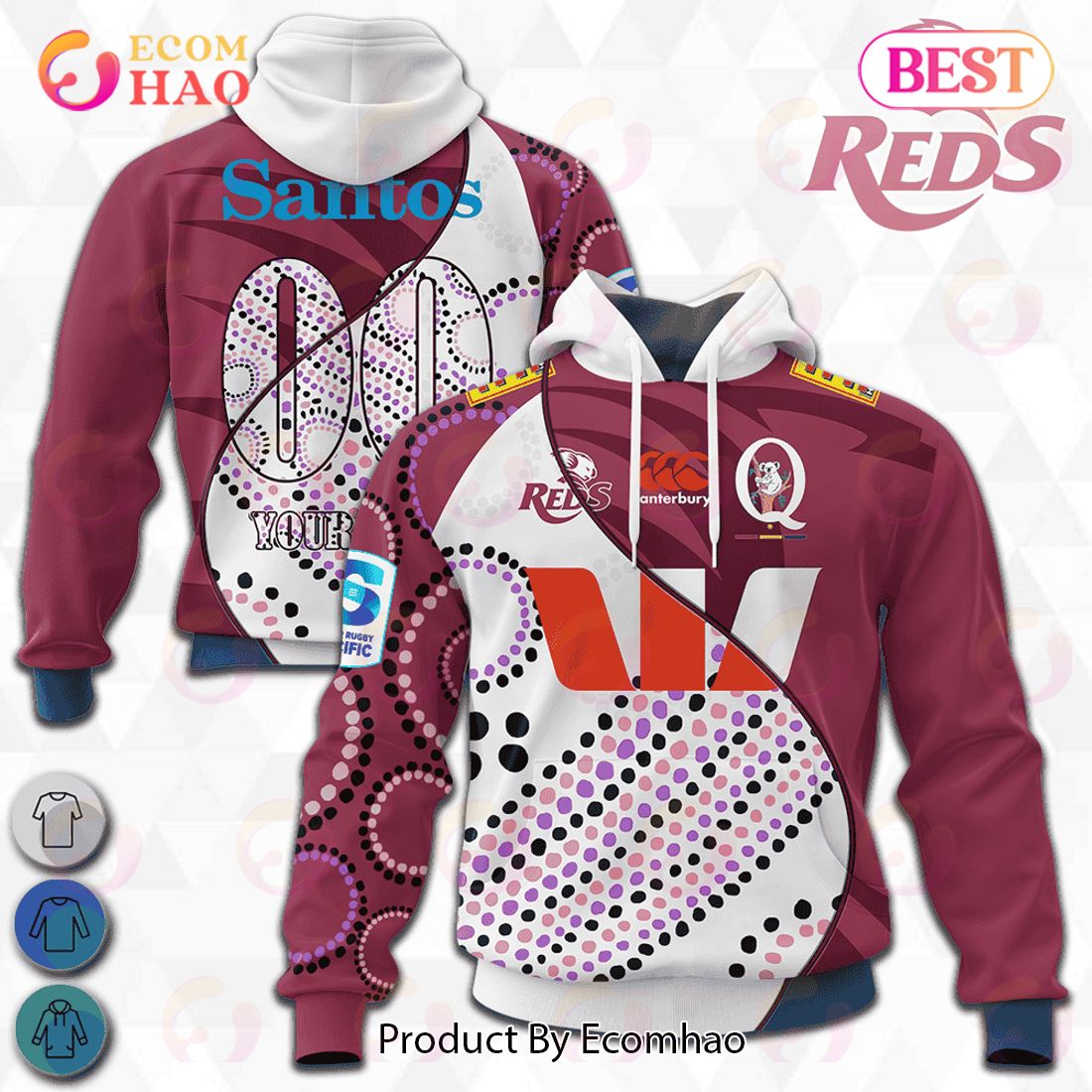 Queensland Reds Super Rugby Mix Jerseys 2023 Personalized 3D Hoodie