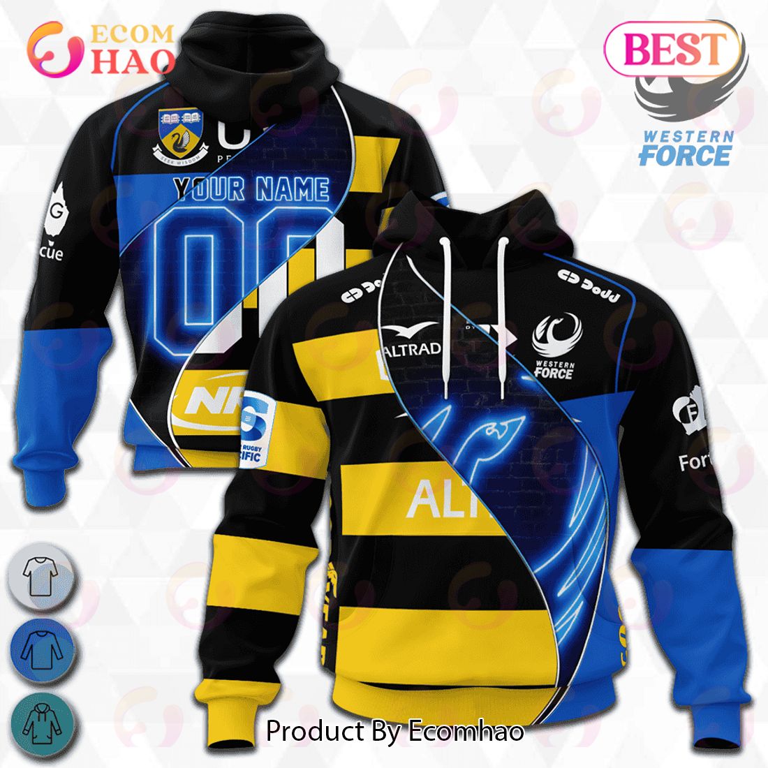 Western Force Super Rugby Mix Jerseys 2023 Personalized 3D Hoodie