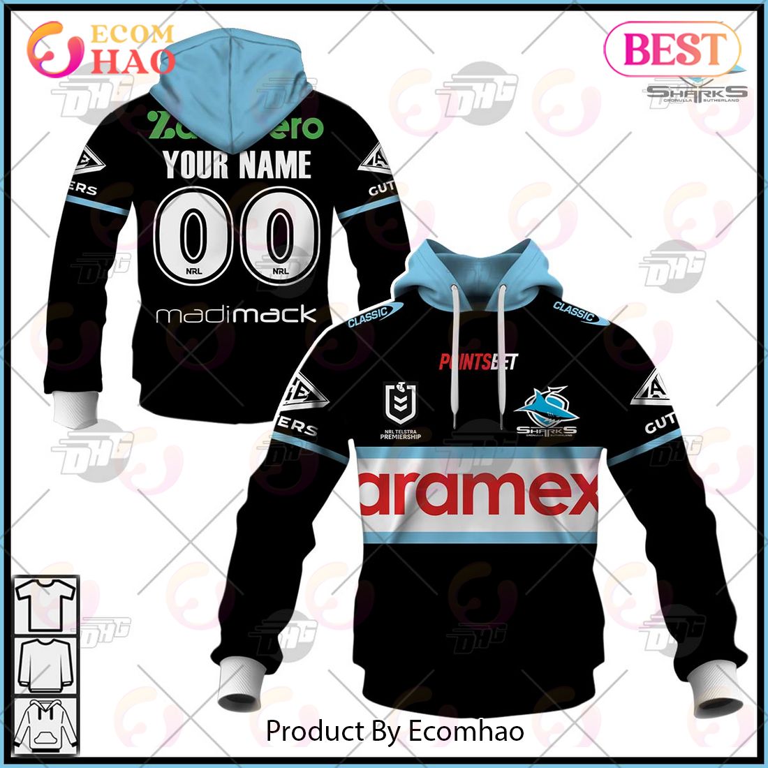 NRL Cronulla Sutherland Sharks 2023 Away Jersey – Personalize Your Own New & Retro Sports Jerseys 3D Hoodie