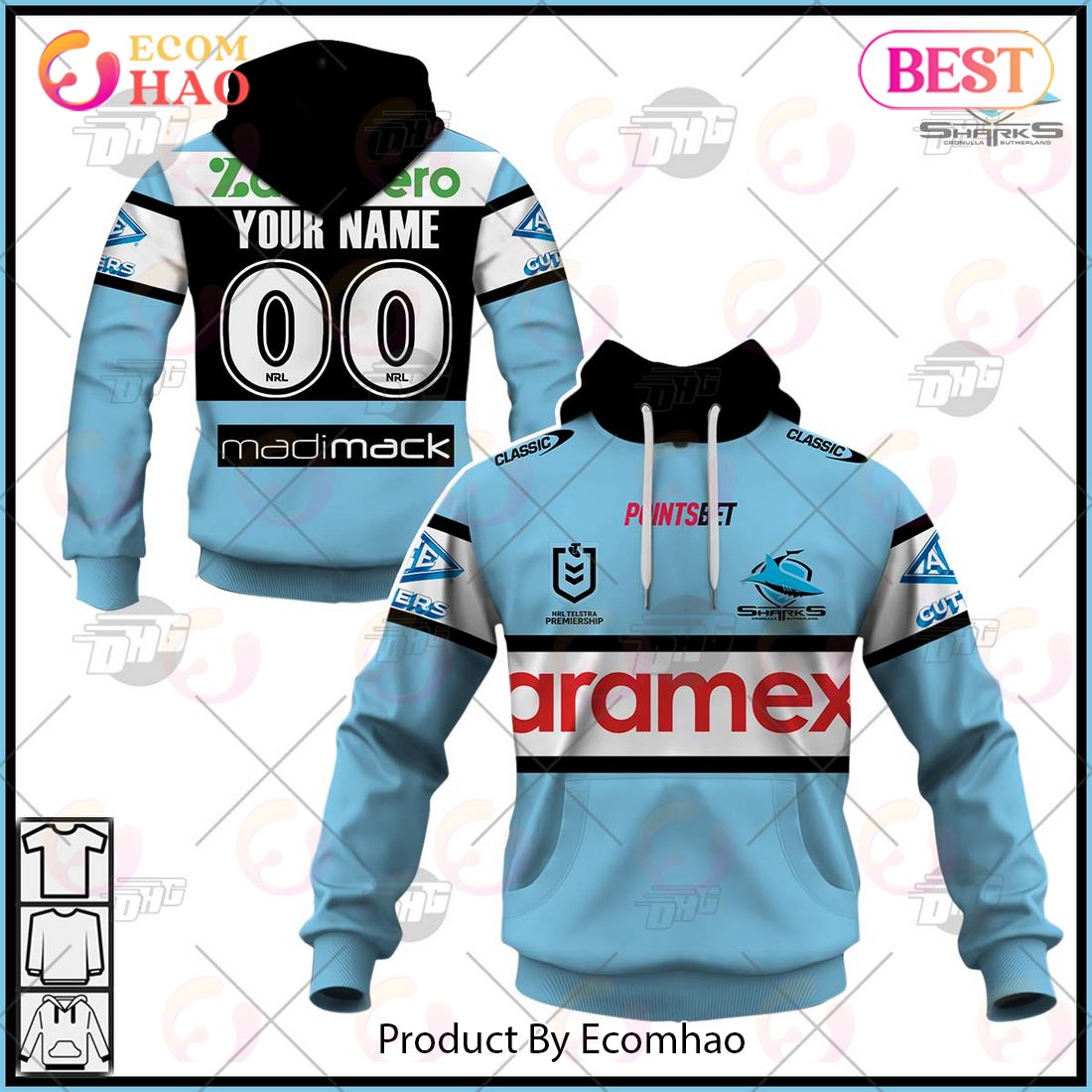 NRL Cronulla Sutherland Sharks 2023 Home Jersey – Personalize Your Own New & Retro Sports Jerseys 3D Hoodie