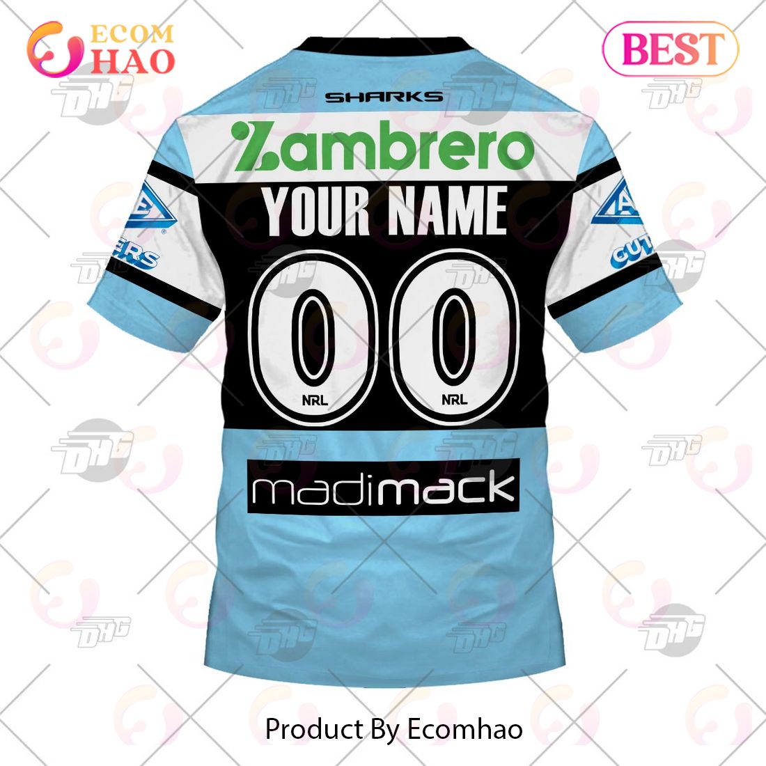 TOP HOT] Personalized Name NRL Cronulla sharks camo style 3D T
