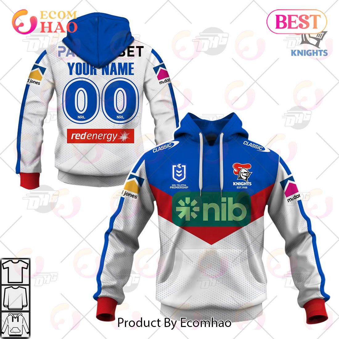 NRL Newcastle Knights 2023 Away Jersey – Personalize Your Own New & Retro Sports Jerseys 3D Hoodie