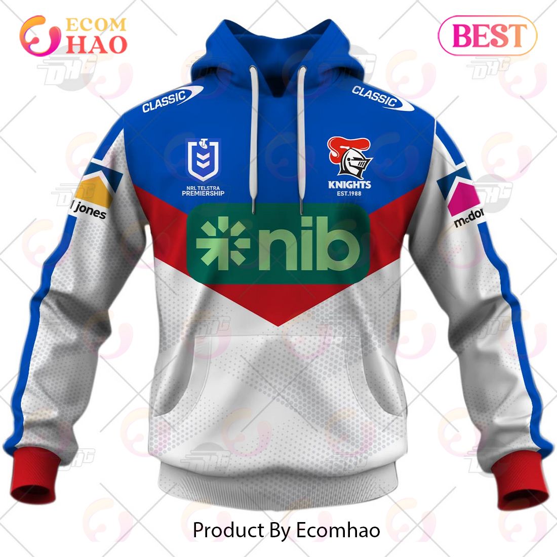 NRL Newcastle Knights 2023 Away Jersey – Personalize Your Own New & Retro Sports Jerseys 3D Hoodie