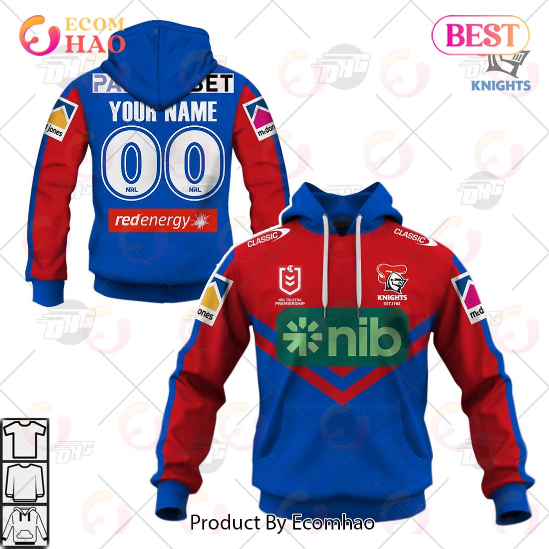 NRL Newcastle Knights 2023 Home Jersey – Personalize Your Own New & Retro Sports Jerseys 3D Hoodie