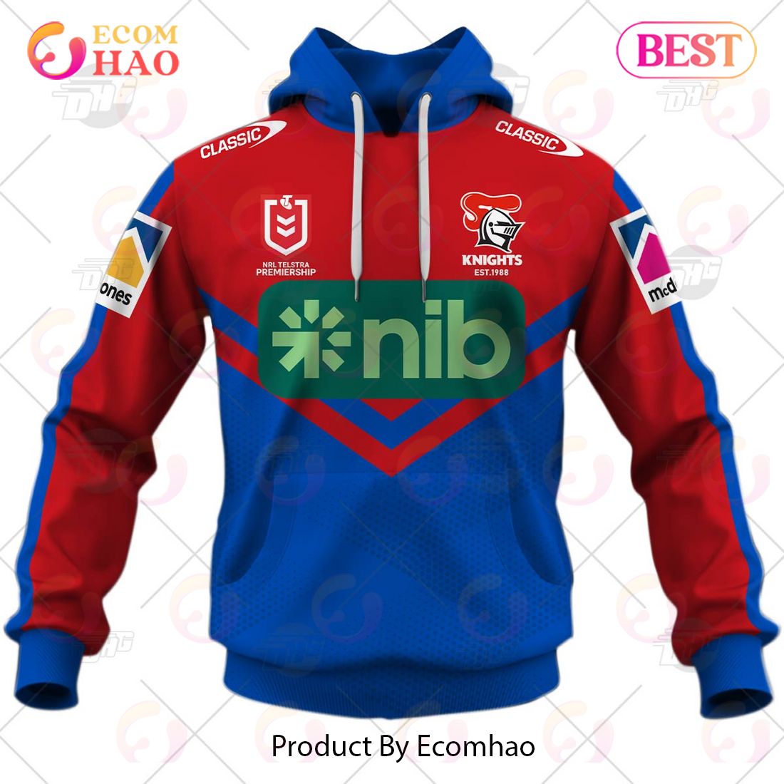 NRL Newcastle Knights 2023 Home Jersey – Personalize Your Own New & Retro Sports Jerseys 3D Hoodie