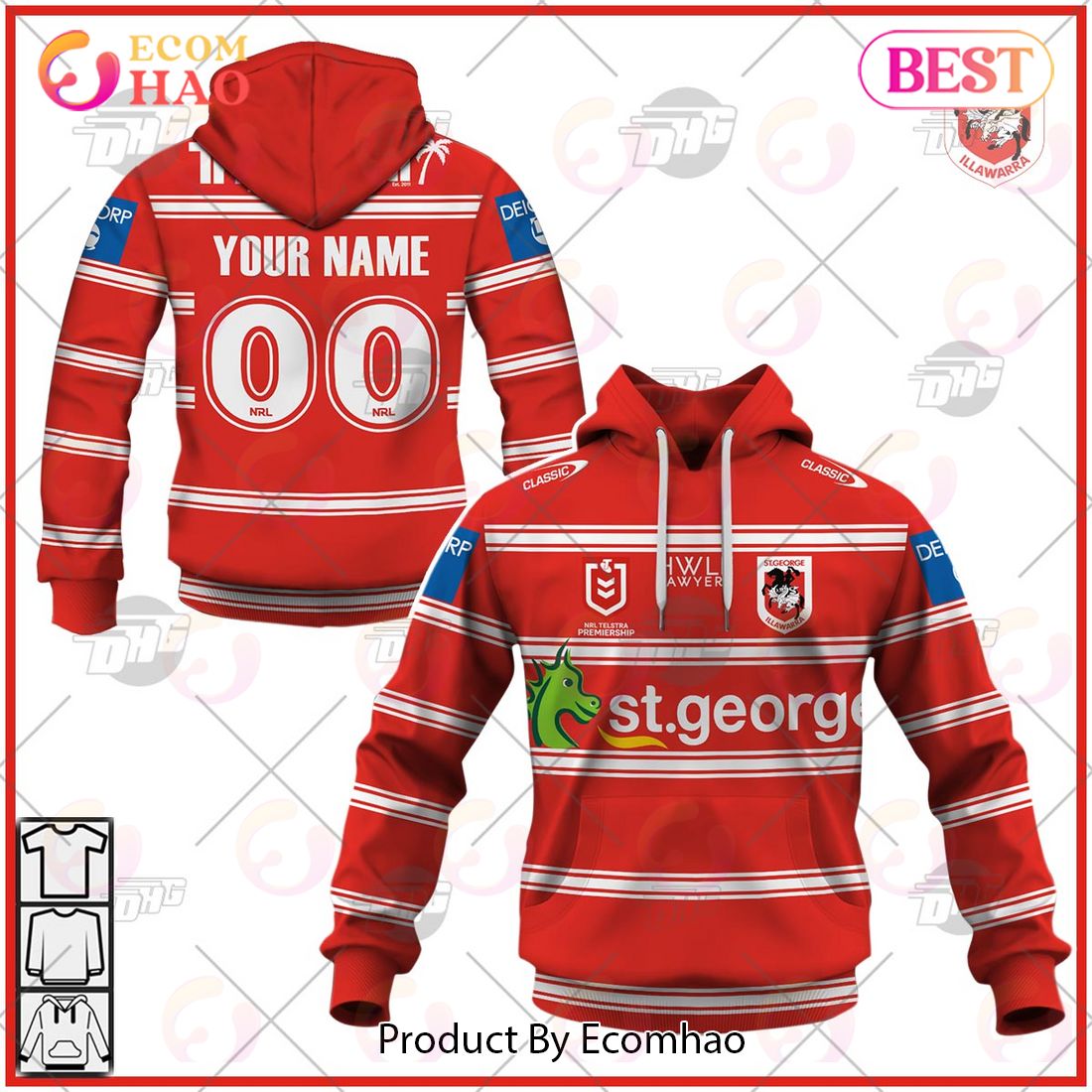 NRL St. George Illawarra Dragons 2023 Away Jersey – Personalize Your Own New & Retro Sports Jerseys 3D Hoodie