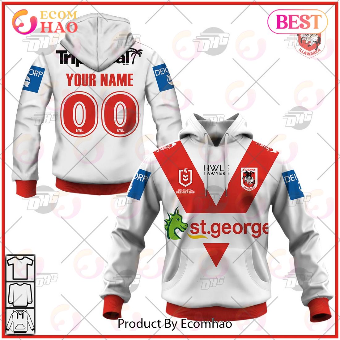 NRL St. George Illawarra Dragons 2023 Home Jersey – Personalize Your Own New & Retro Sports Jerseys 3D Hoodie