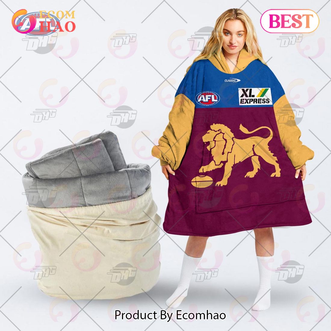 AFL Jersey Brisbane Lions Oodie Blanket Hoodie Snuggie Hoodies – Personalize Your Own New & Retro Sports Jerseys