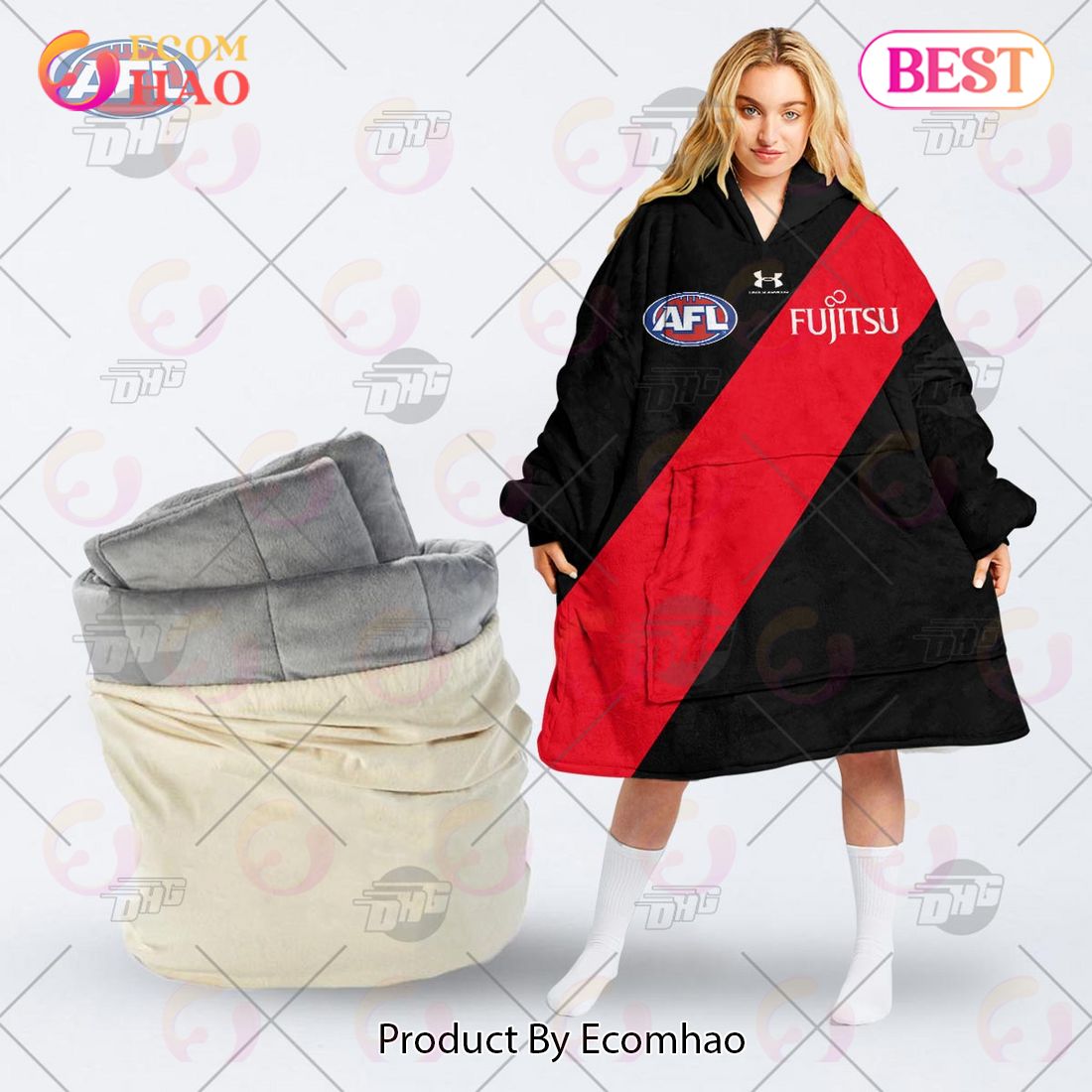 AFL Jersey Essendon Football Club Oodie Blanket Hoodie Snuggie Hoodies – Personalize Your Own New & Retro Sports Jerseys