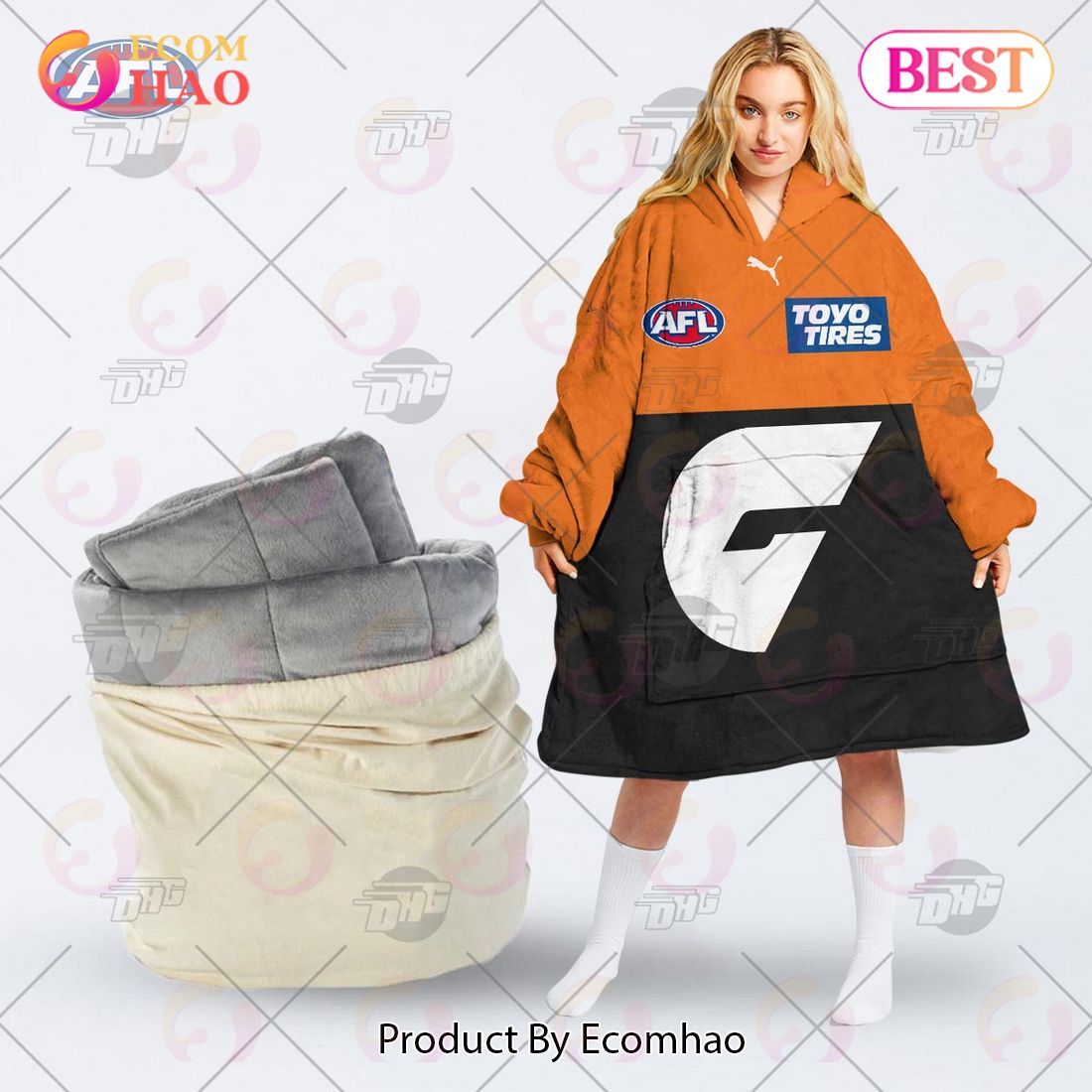 AFL Jersey Greater Western Sydney Giants Oodie Blanket Hoodie Snuggie Hoodies – Personalize Your Own New & Retro Sports Jerseys