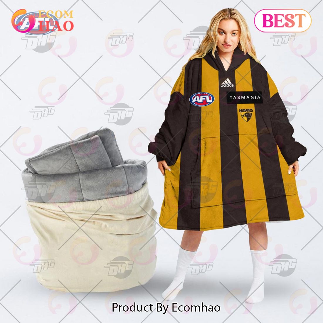 AFL Jersey Hawthorn Football Club Oodie Blanket Hoodie Snuggie Hoodies – Personalize Your Own New & Retro Sports Jerseys