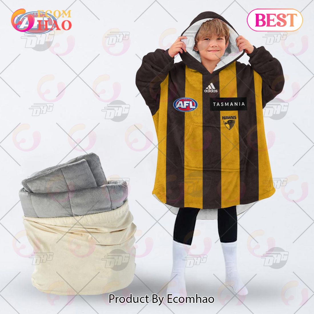 AFL Jersey Hawthorn Football Club Oodie Blanket Hoodie Snuggie Hoodies – Personalize Your Own New & Retro Sports Jerseys