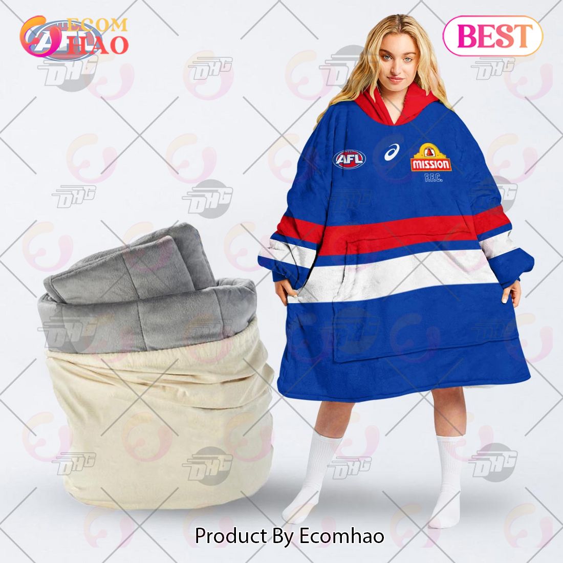 AFL Jersey Western Bulldogs Oodie Blanket Hoodie Snuggie Hoodies – Personalize Your Own New & Retro Sports Jerseys