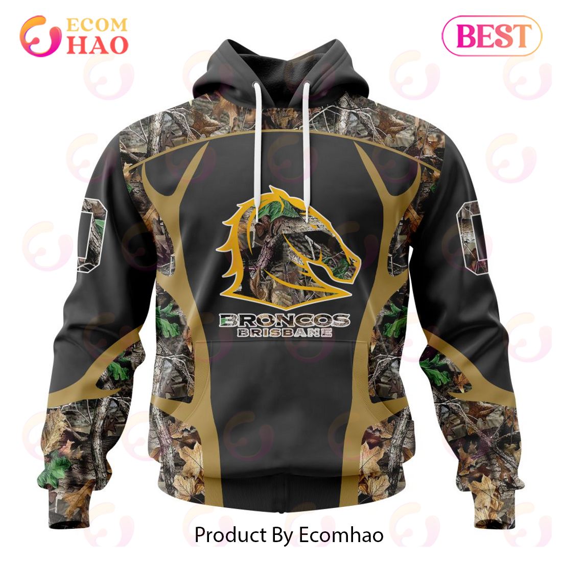 NRL Brisbane Broncos Special Camo Hunting Design 3D Hoodie