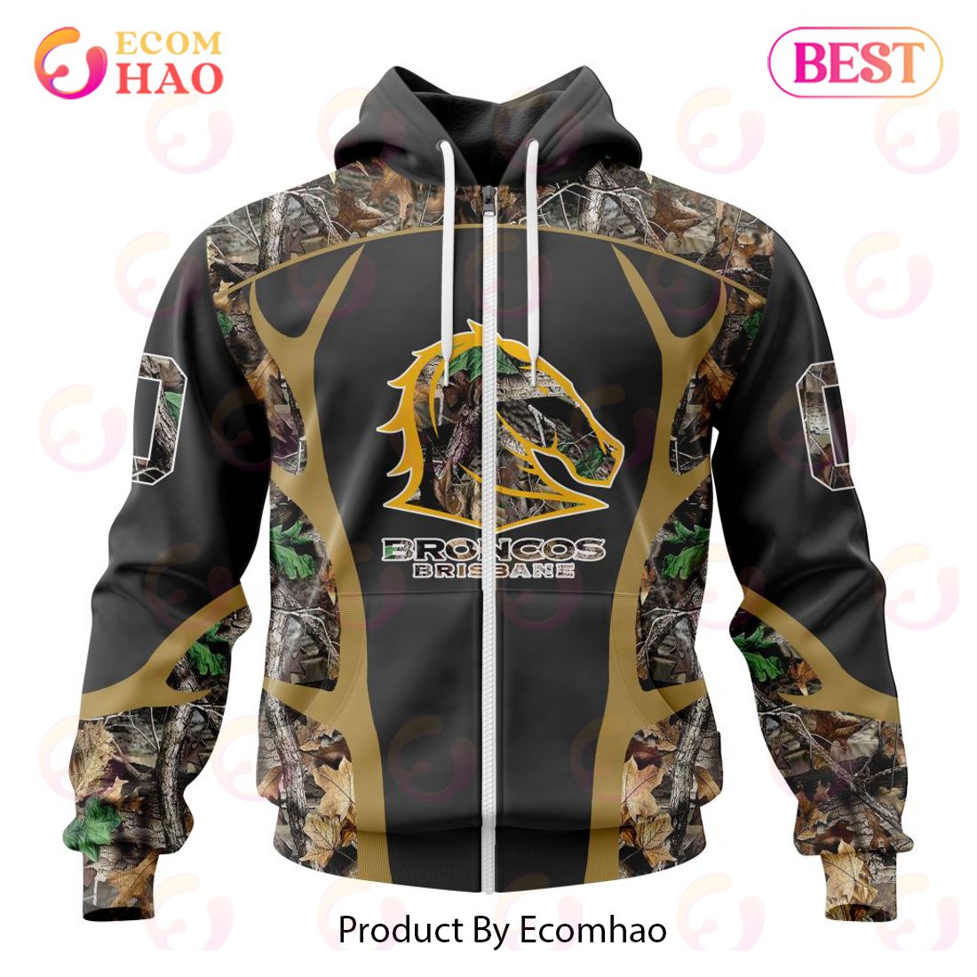 NRL Brisbane Broncos Special Camo Hunting Design 3D Hoodie