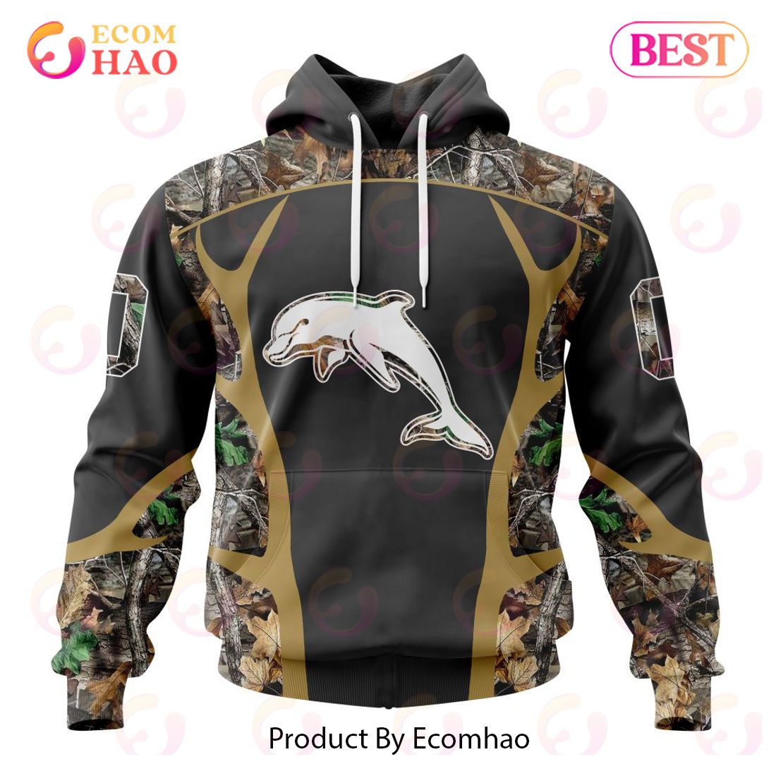 NRL Dolphins Special Camo Hunting Design 3D Hoodie