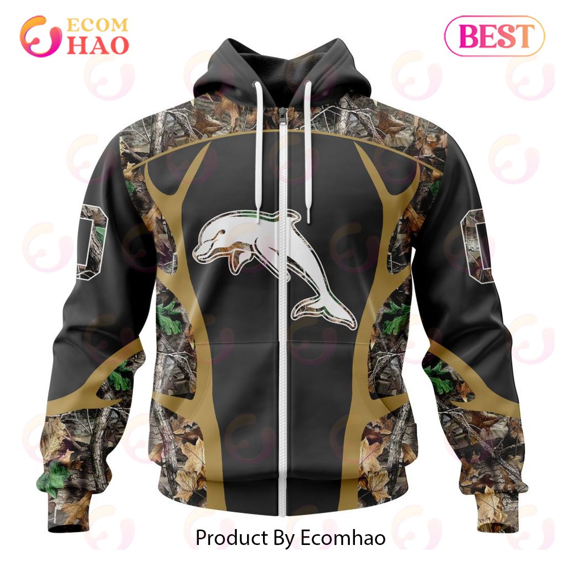 NRL Dolphins Special Camo Hunting Design 3D Hoodie