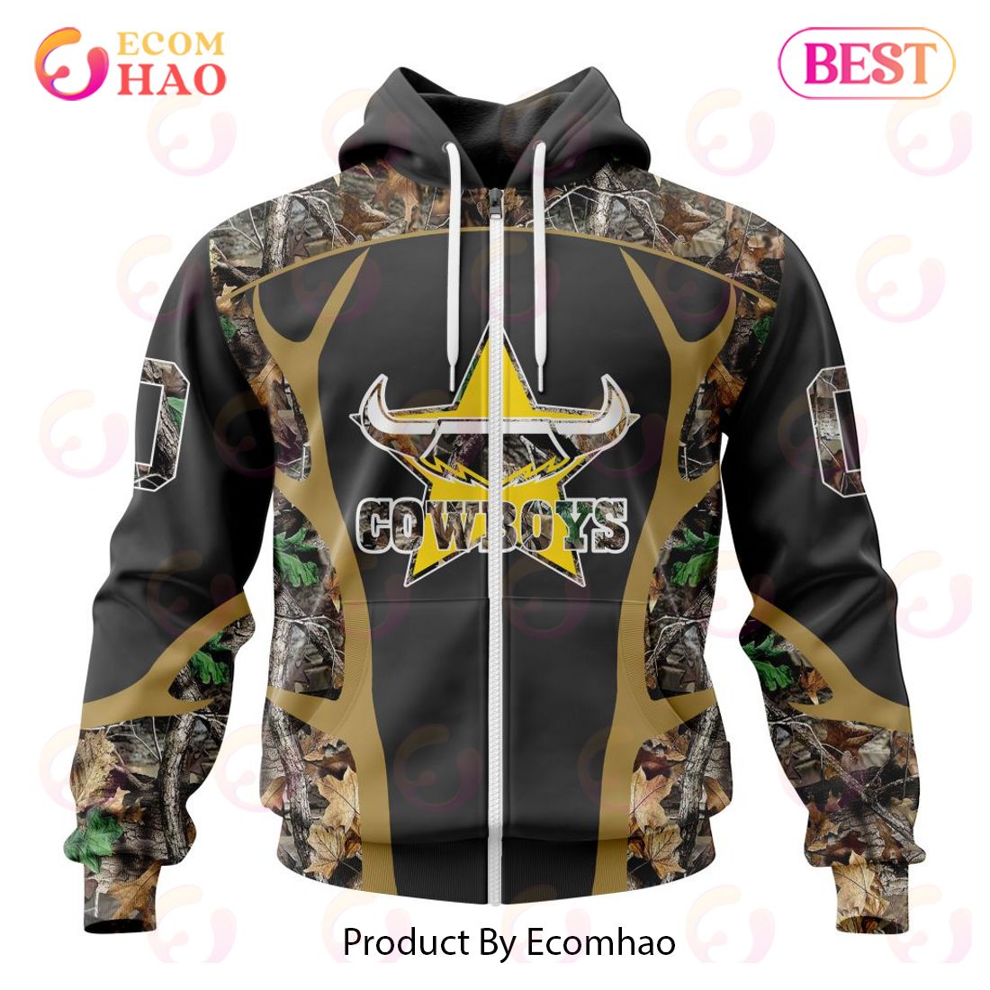 NRL North Queensland Cowboys Special Camo Hunting Design 3D Hoodie