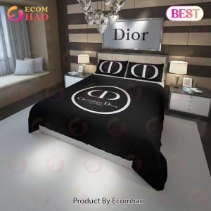 Christian Dior Black Circle Fashion Luxury Brand Premium Bedding Set Bedroom Decor Thanksgiving Decorations For Home Best Luxury Bed Sets Gift