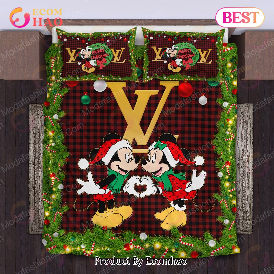 Christmas Mickey And Minnie Lv Bedding Sets Home Decoration Bedding Sets Luxury Items