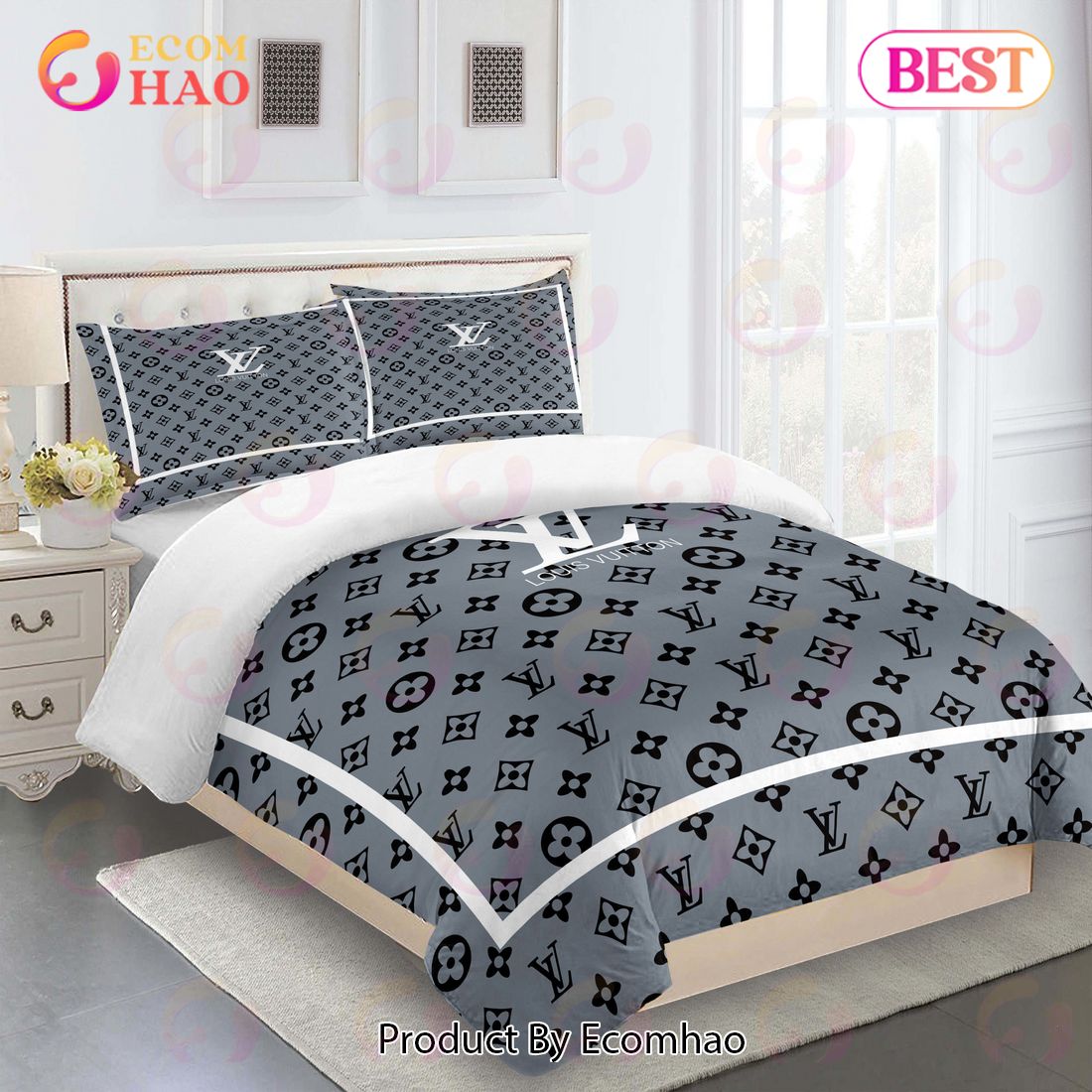 Comforter Sets Gray White Black Full Louis Vuitton Bedding Set Home Decoration Luxury Items