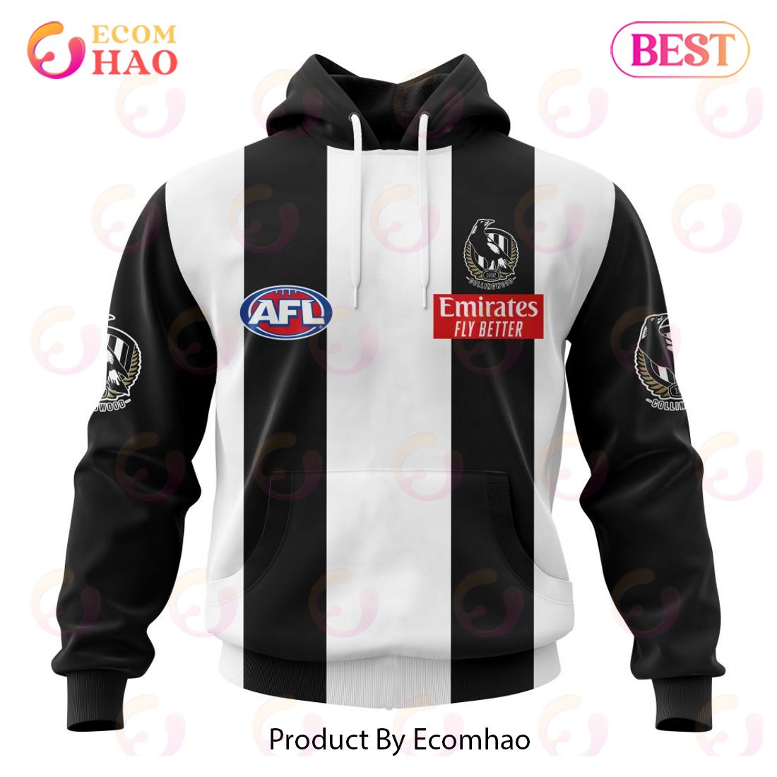 AFL Collingwood Football Club Home Kits 2023 3D Hoodie