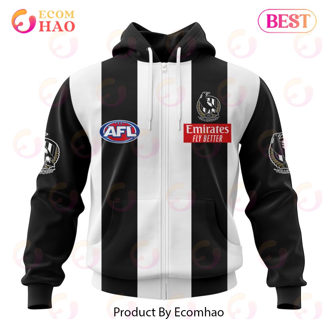 AFL Collingwood Football Club Home Kits 2023 3D Hoodie