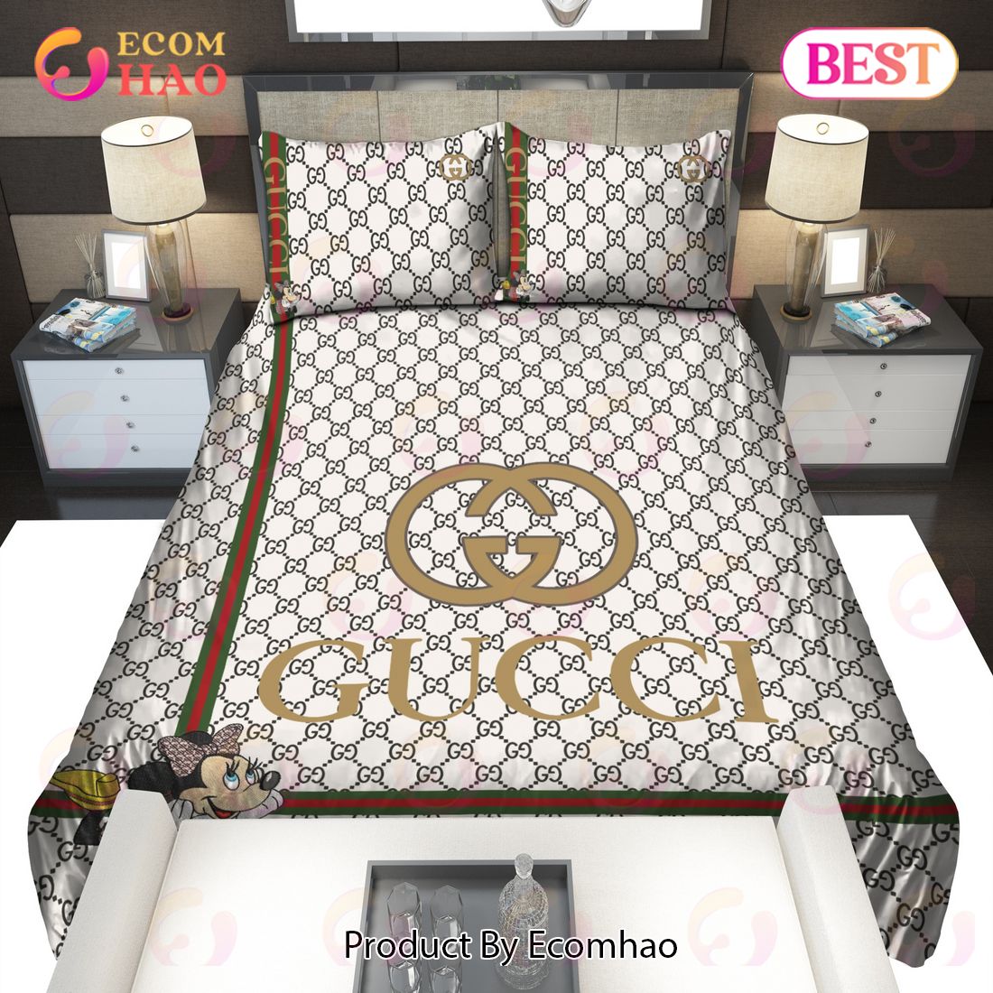 Gold Gucci Mickey Mouse Bedding Sets Home Decoration Luxury Items