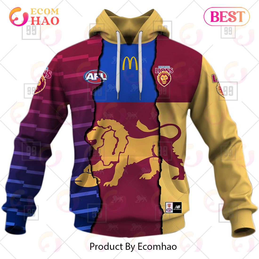 Personalised AFL Jersey Brisbane Lions Oodie Blanket Hoodie